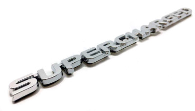 Chrome Supercharged Badge Emblem Single, 148mm x 11mm