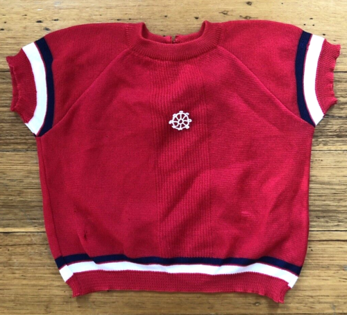 Vintage Baby Red Knit Top With Blue & White Stripes Est Size 1-2 Years - Picture 1 of 13