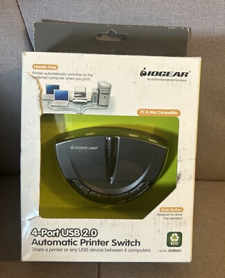 NEW IOGEAR GUB431 4-Port USB 2.0 Automatic Printer Switch