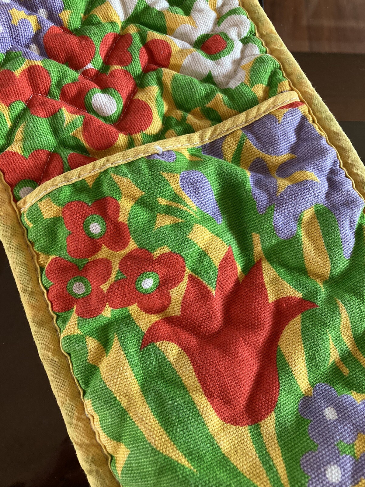 Vintage Double Oven Glove Bright Floral 70s Retro MCM 🌸🌼 eBay