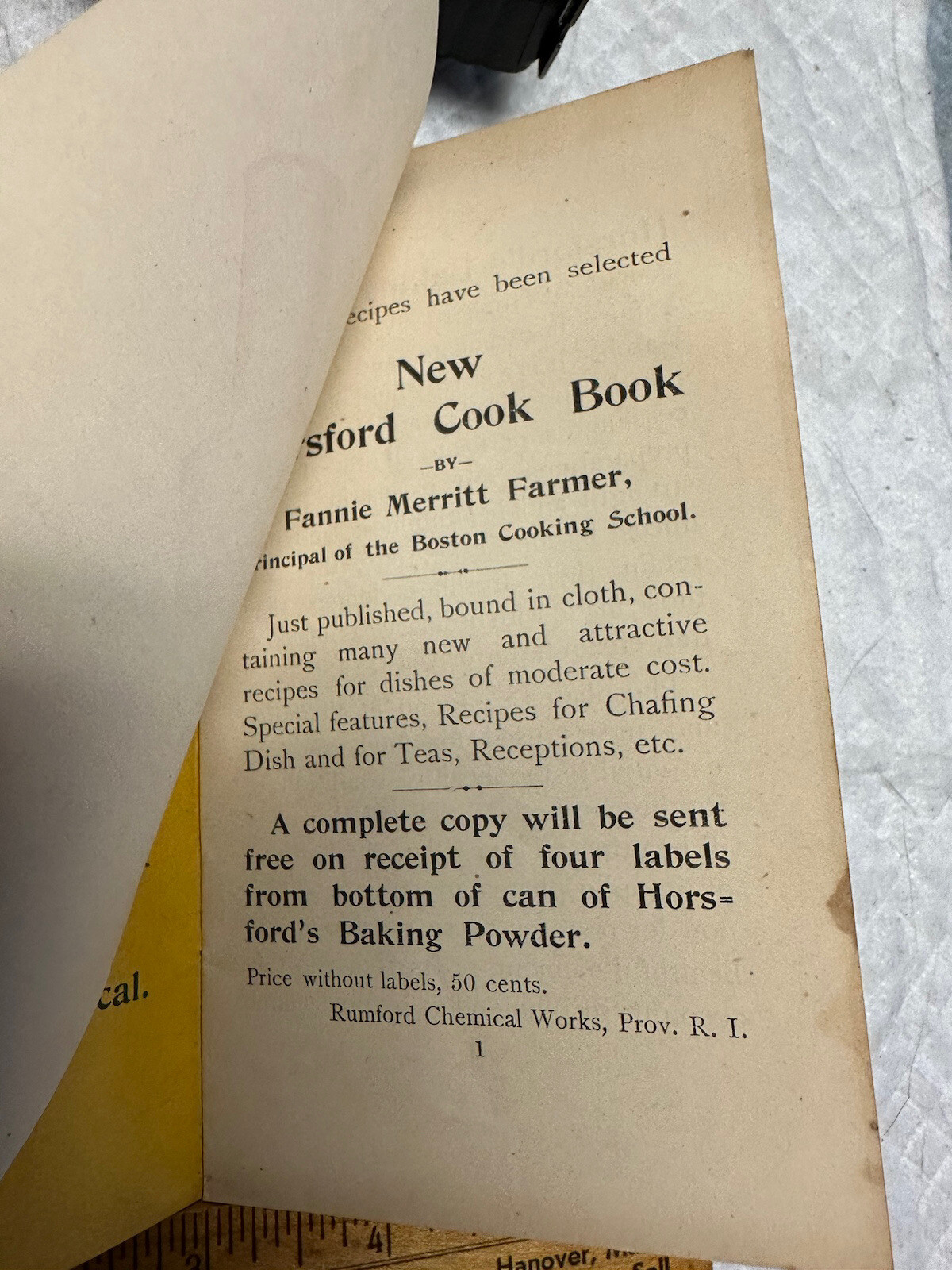 1896 Cookbook Rumford Horsford’s Baking Powder Selections Fannie