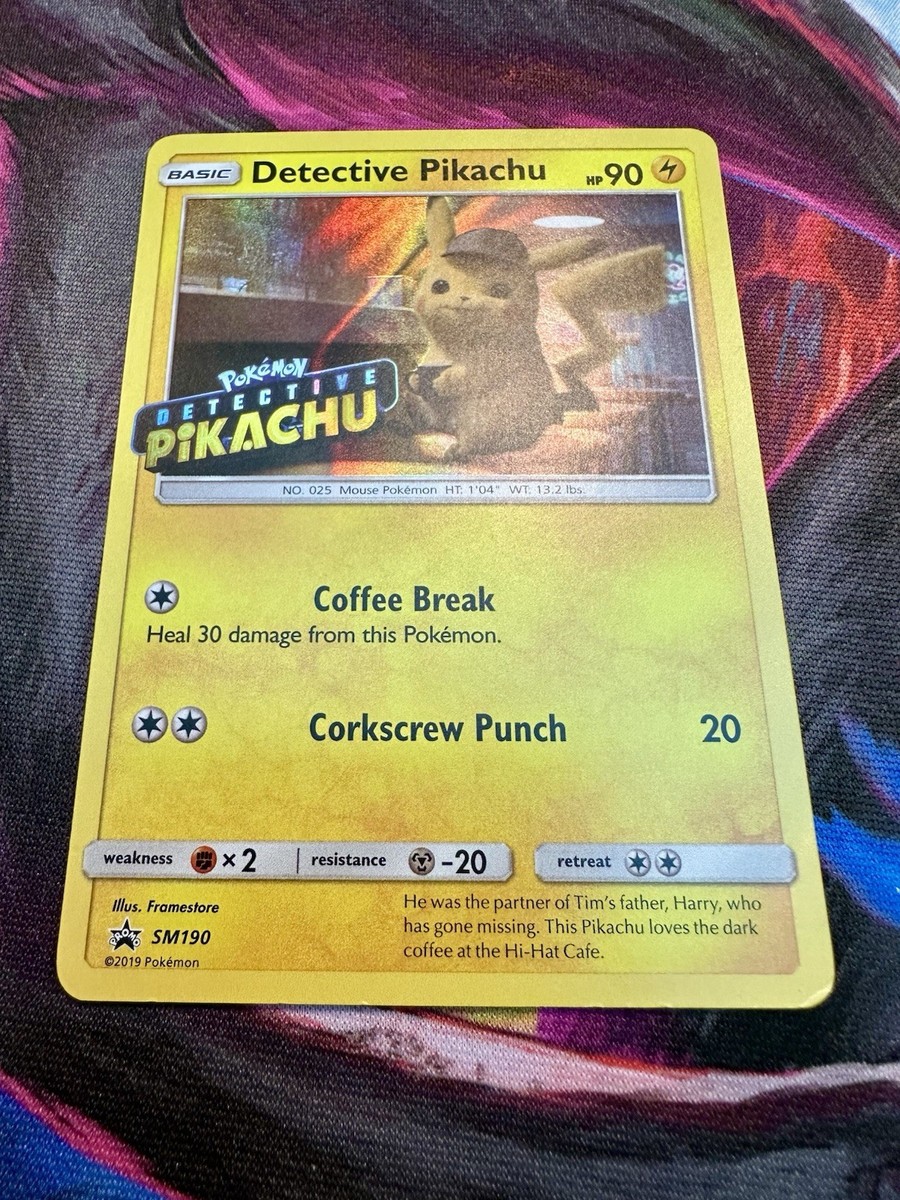 detective pikachu pokemon card worth Pokémon TCG Detective Pikachu SM190 Stamped Holo Promo Card