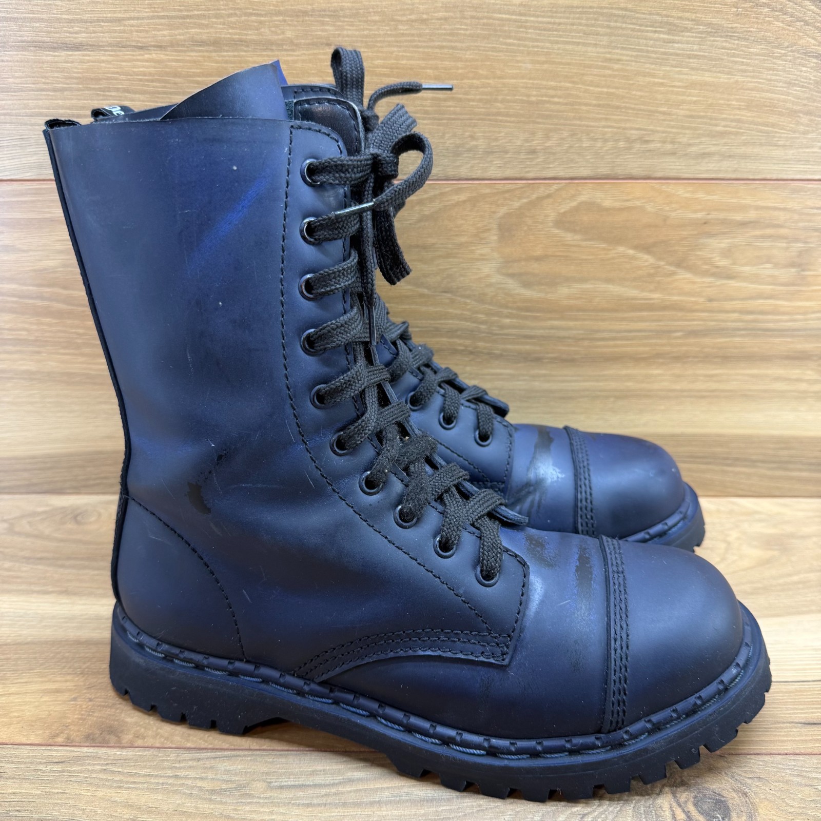 Demonia Combat Boots Mens 9 Blue Leather Cap Toe Hard Toe Lace Up Grunge-image