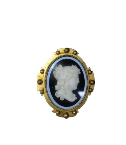 Vintage Cameo Brooch Pendant Lady Profile Gold Tone Antique Style