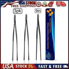 JETKONG 3 Pcs 9Inch Food Tweezer Tongs, Stainless Steel Kitchen Tweezers Black