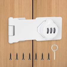 Keyless Cabinet Lock Combination Code 3-Digit Hasp Latch White 4.5 Inch