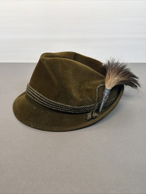Vtg Fein Kaller Lurati Swiss Alpine Dark Green Felt Hat Sz 55 Octoberfest  Bt59