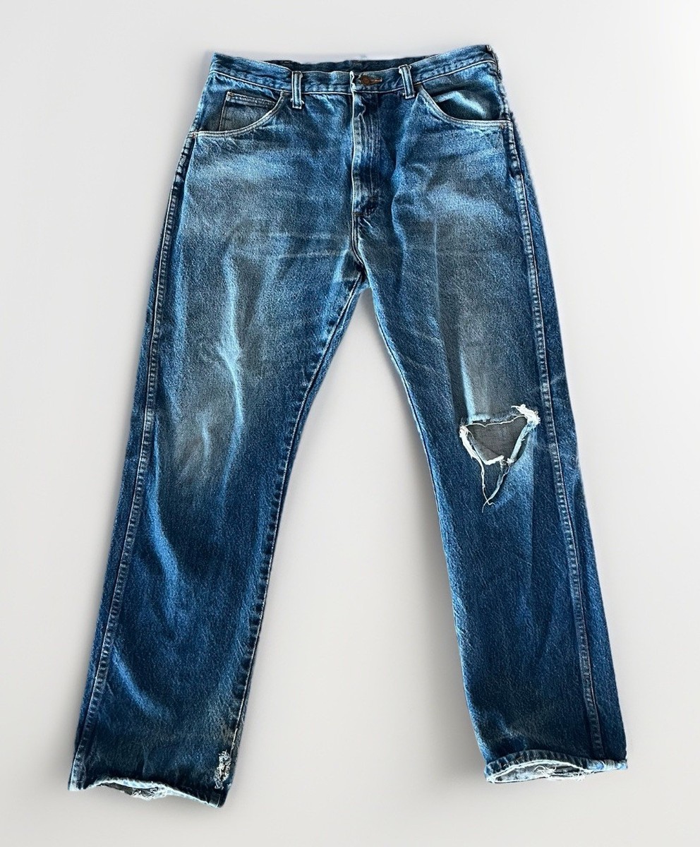 Vintage Rustler Mens Distressed Jeans - Size 34 x 30 - Faded Denim
