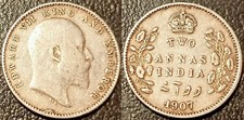 British India - Edward VII - 2 Annas Silver 1907 Calcutta ! KM#505