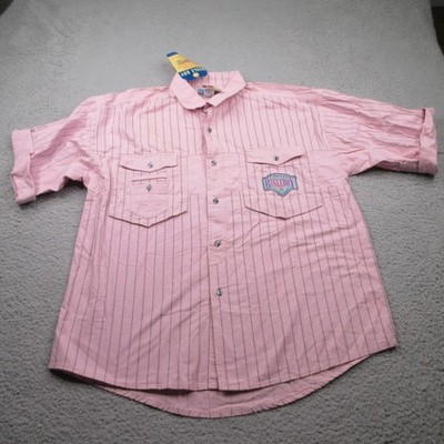 VTG Bugle Boy Shirt Mens Large Pink Striped Button-Up Short Sleeve Pockets  NWT