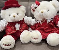 2002 Dan Dee Collectors Choice Christmas Teddy Bear Couple Plush Set Red Velvet