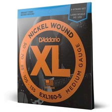 D Addario XL Nickel Wound 5 String Bass Strings Medium 50 135 Bright Tone