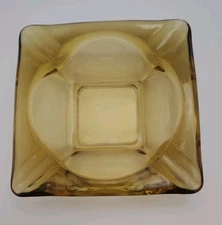 Rare MCM Large Vintage Chunky Amber Glass Ash Tray Cigarettes Cigars