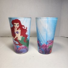 Pair of Disney The Little Mermaid Ariel Glass Cup 16 oz Disneyian EUC