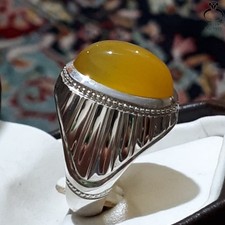 Oval Natural Yellow Yemeni Aqeeq Agate Ring Handmade Men’s Design