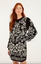 NWT Farm Rio Black & White - Cashew and Birds Knit Mini Dress Size Medium