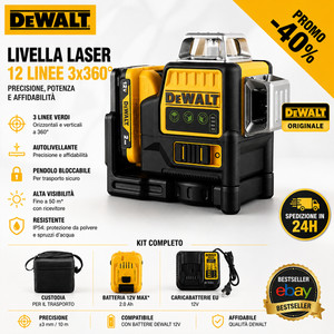 DeWALT LIVELLA LASER 12 Linee 3x360° Verde con Batteria Borsa Caricatore EU