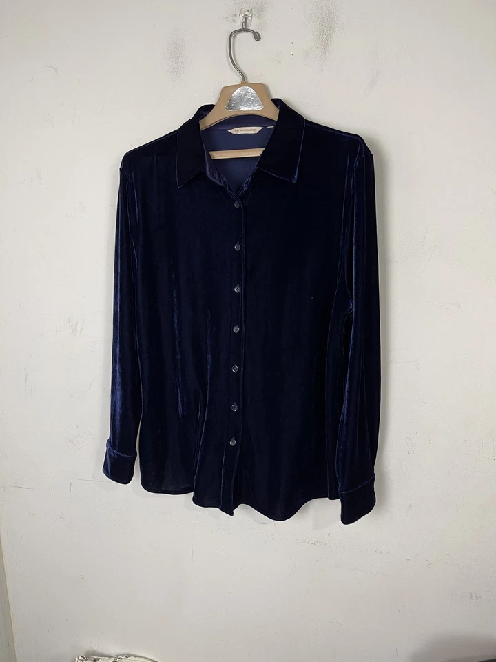 Blusa Top Soft Surroundings Mujer XL Azul Terciopelo Botón Hada Vacaciones Cóctel Foto 2 de 4