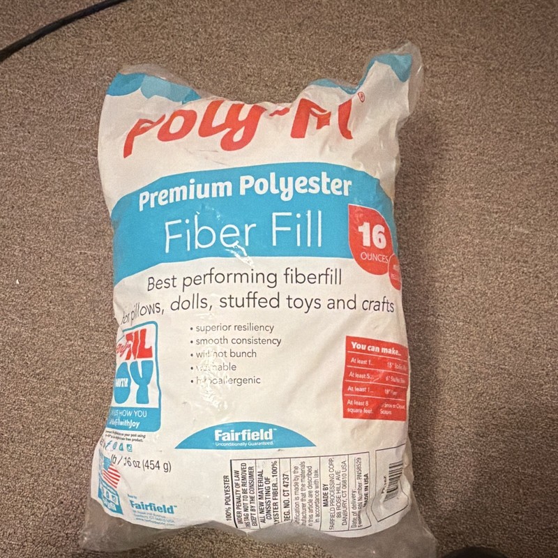 Open/Resealed Fairfield Poly-Fil Premium Polyester Fiber Fill 16 oz (454 g) Bag