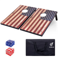 Cornhole Set USA Flag Wooden Board 8 Bags Outdoor Toss Game Choose Your Color
