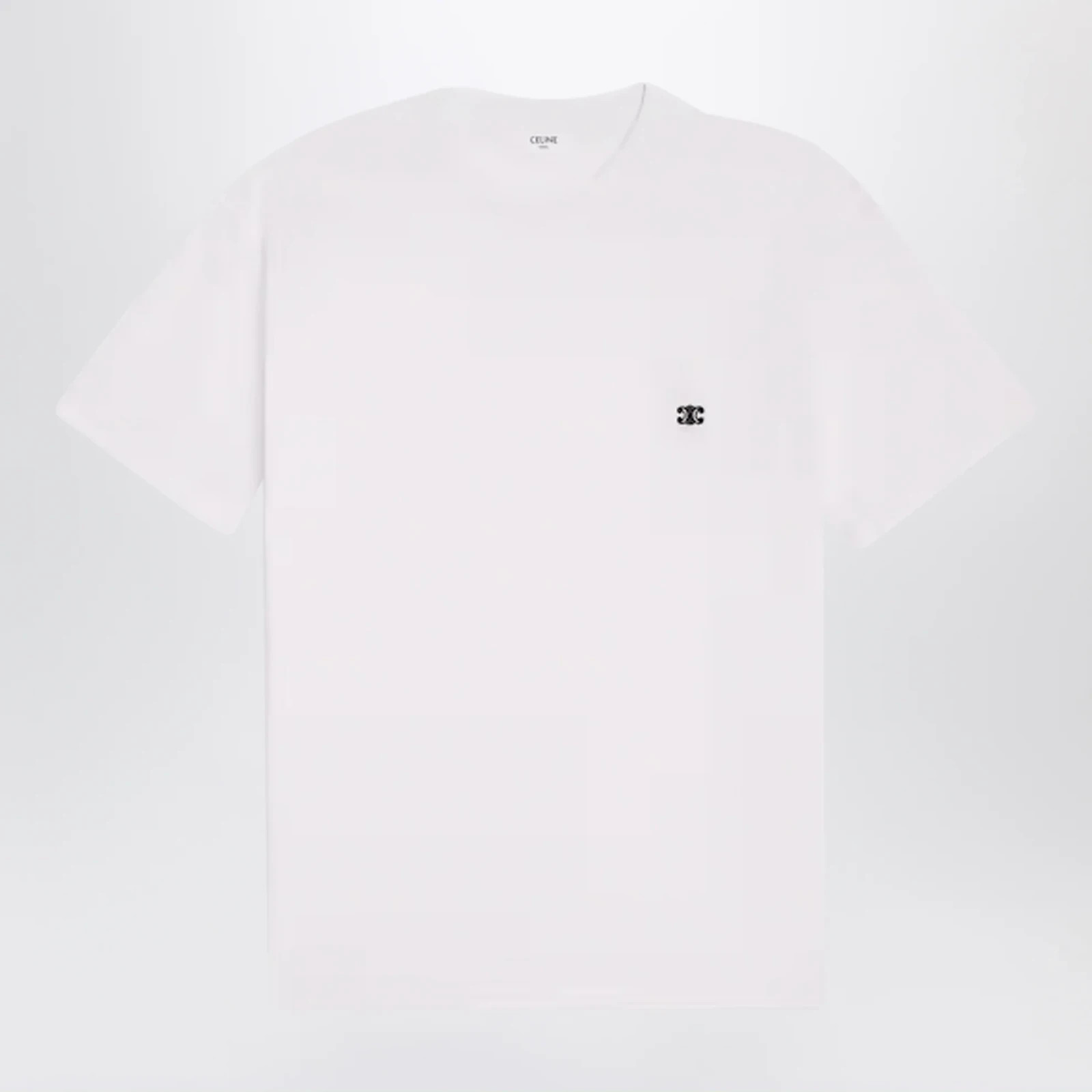 CELINE White Embroidered Triomphe Cotton T-Shirt New & Authentic