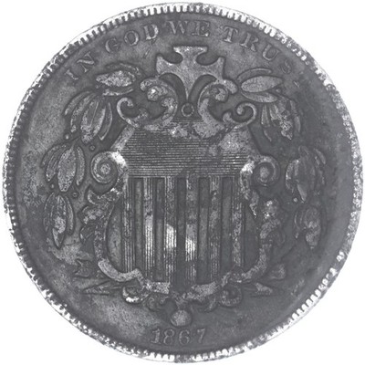 1867 (P) Shield Nickel No Rays Very Fine VF Off Color Dark See Pics K062
