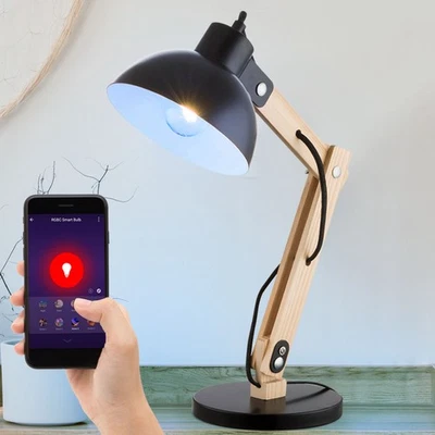 Smart Tischlampe Schreibtischleuchte dimmbar RGB LED dimmbar Holzleuchte Alexa - Bild 1 von 4