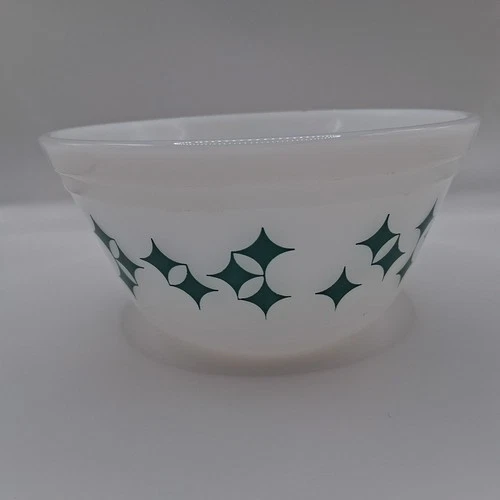 Federal Glass Atomic Star Vintage Milk Glass Bowl Teal/Turquoise *Chipped* PICS