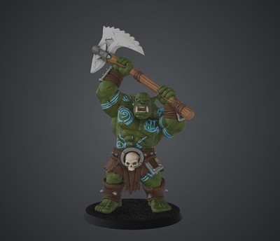Orc Warrior Statue with Axe   3D Printed Gray PLA Fantasy Figure | Unpainted 6''