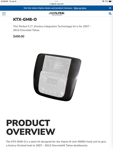 Alpine KTX-GM8-O Dash Kit For 2007-2012 Chevy Tahoe/Avalanche/Silverado/Suburban