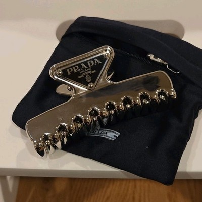 PRADA Silver Metal Hair Claw Rectangular Logo Accent with  display picture 1