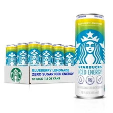Starbucks Iced Energy Zero Sugar Sparkling Energy Drink Blueberry Lemonade 12 fl