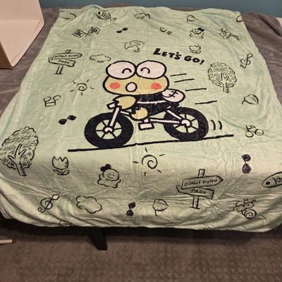 New Sanrio Keroppi Throw Blanket 38x52'' Let's Go Bicycle Frog To Donut Pond Park