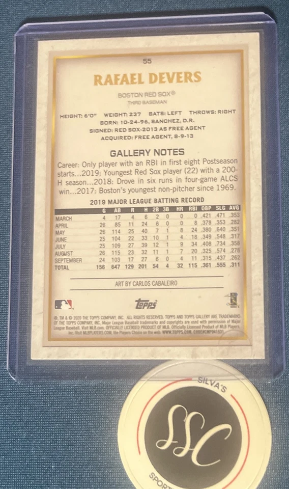 2020 Topps Gallery - #55 Rafael Devers - Image 2 of 2