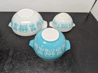 3 Pyrex VTG Amish Butterprint Cinderella Mixing Bowls Turquoise 6" + 7.5" +8.75"