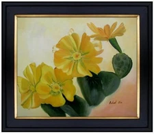 Framed, Quality Hand Painted Oil Painting, Yellow Cacti Repro. 20x24in