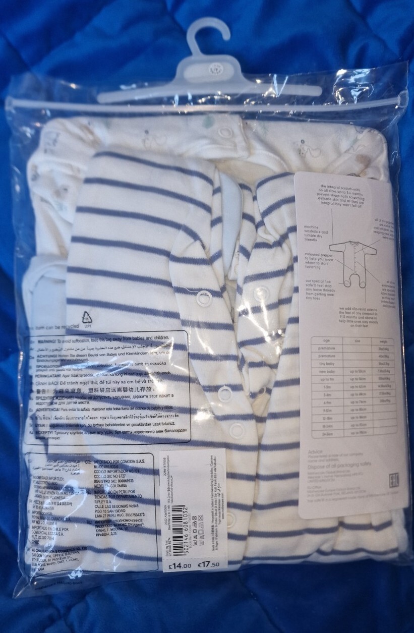 Mothercare Baby Boys 3 Pack Sleepsuits for sale online eBay