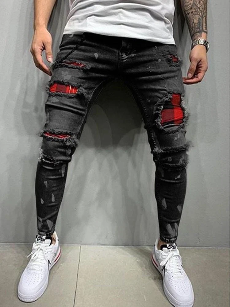 Pantalones Para Hombres Skinny Jeans De Elegante Moda Biker Vaquero Pantalón