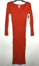 Leith Womens Red Angle Rib Long Sleeve Midi Sweater Dress Long Sleeve Red