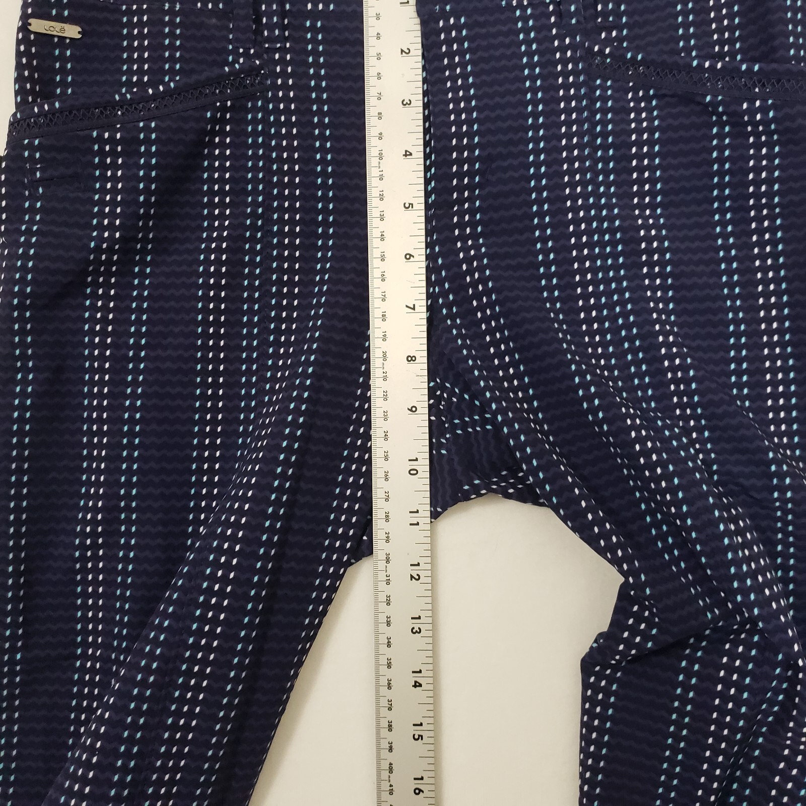 Lolë Ready 2 Pant Womens size 6 Blue Dashed Print UPF50+ Zip Pockets Lole