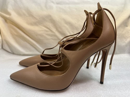 AQUAZZURA Biscoto "Christy" Lace Up Ankle 105mm 4" High Heels Pumps 36.5 W/Box - Picture 2 of 11