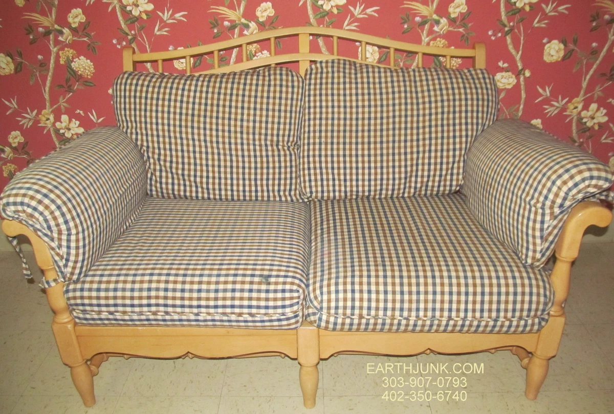 Ethan Allen Wood Framed Upholstered Love Seat Country French Bisque Go With