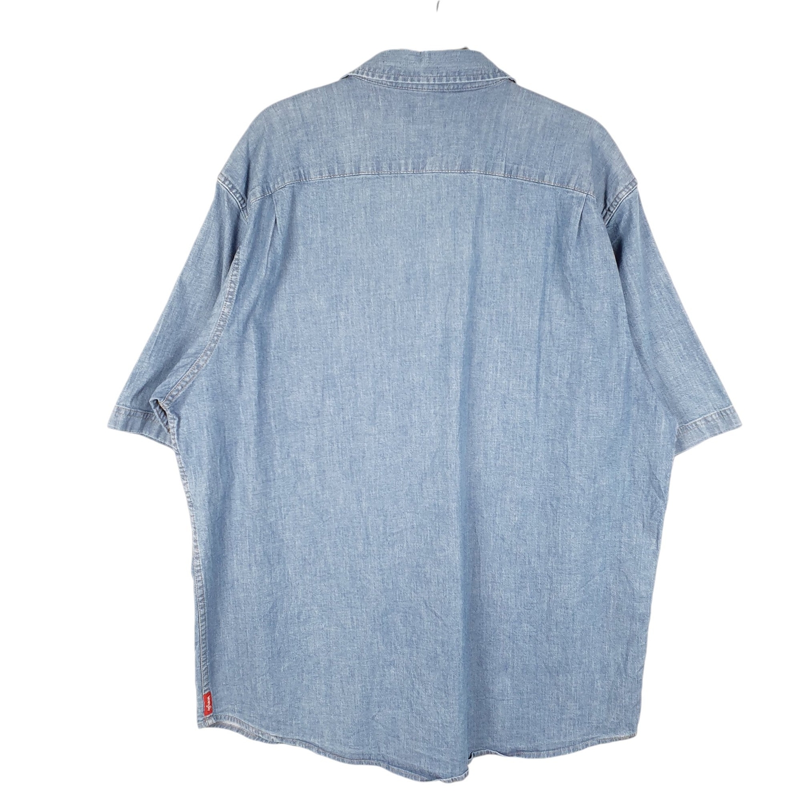 WRANGLER Blue Shirt Denim Jeans Chambray Work Short Sleeve Casual Cotton Mens XL image 3