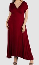24seven Comfort Apparel Women's Red V-Neck Short Sleeve Dress Plus Size 1X