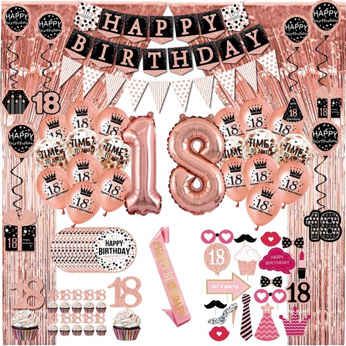 18th birthday decorations for girls - 76pack rose gold party Banner Pennant H...