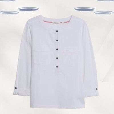 Ex White Stuff Damen Langarmshirt aus Baumwolle mit Tasche in Weiß