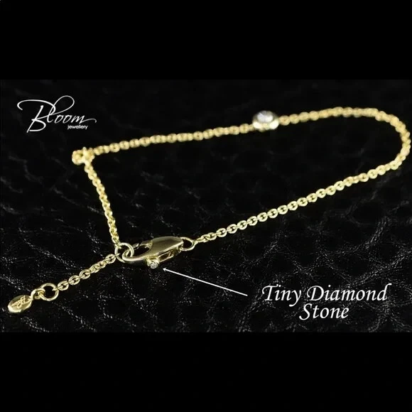 18k Solid Gold Dainty Solitaire Single Real Natural Diamond Bracelet - $1239 - Image 2 of 4