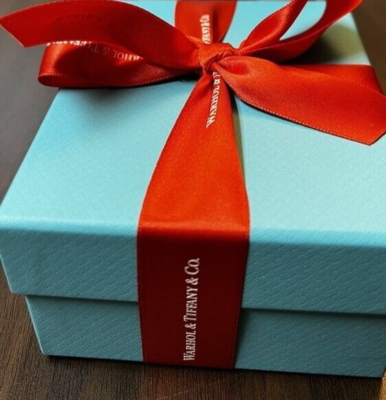 NEW TIFFANY & CO BOX BLUE JEWELRY GIFT BOX W RED RIBBON COTTON
