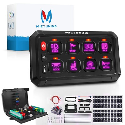 RGB 8 Gang Switch Panel On-Off LED Light Bar Circuit Relay System Marine 12V/24V