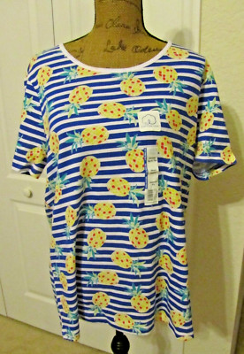 V746 Time and Tru Top Tee Shirt, Short Sleeves, Plus Size XXXL 3XG 22, Pineapple
